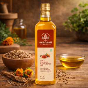 Wood-Churned Safflower Oil – Cold-Pressed, Heart-Healthy, Traditional Wooden Pressed Oil from Kolhapur