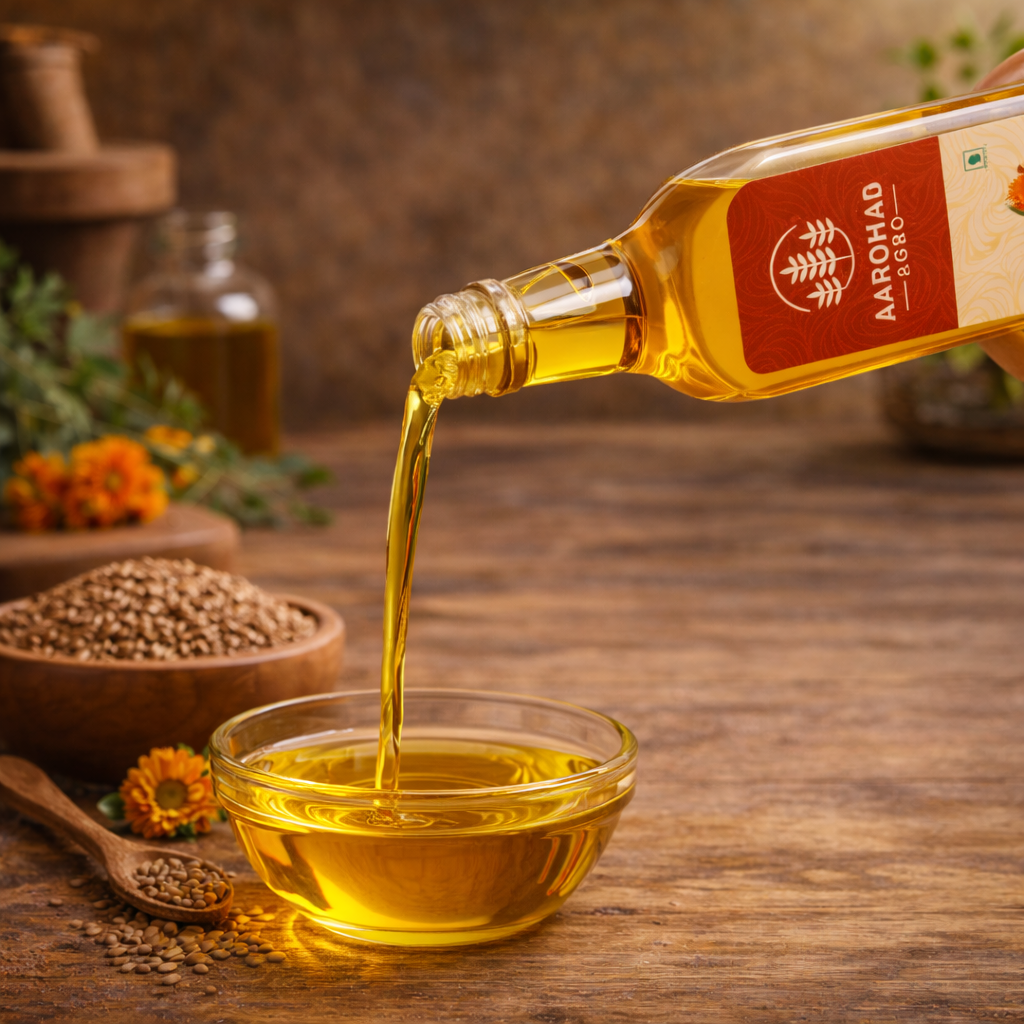 Wood-Churned Safflower Oil – Cold-Pressed, Heart-Healthy, Traditional Wooden Pressed Oil from Kolhapur - Image 2