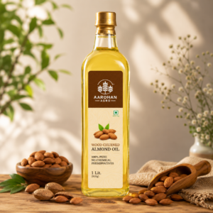 Wood-Churned Almond Oil – Cold-Pressed, Rich in Vitamin E, Skin & Hair Nourishing Oil from Kolhapur